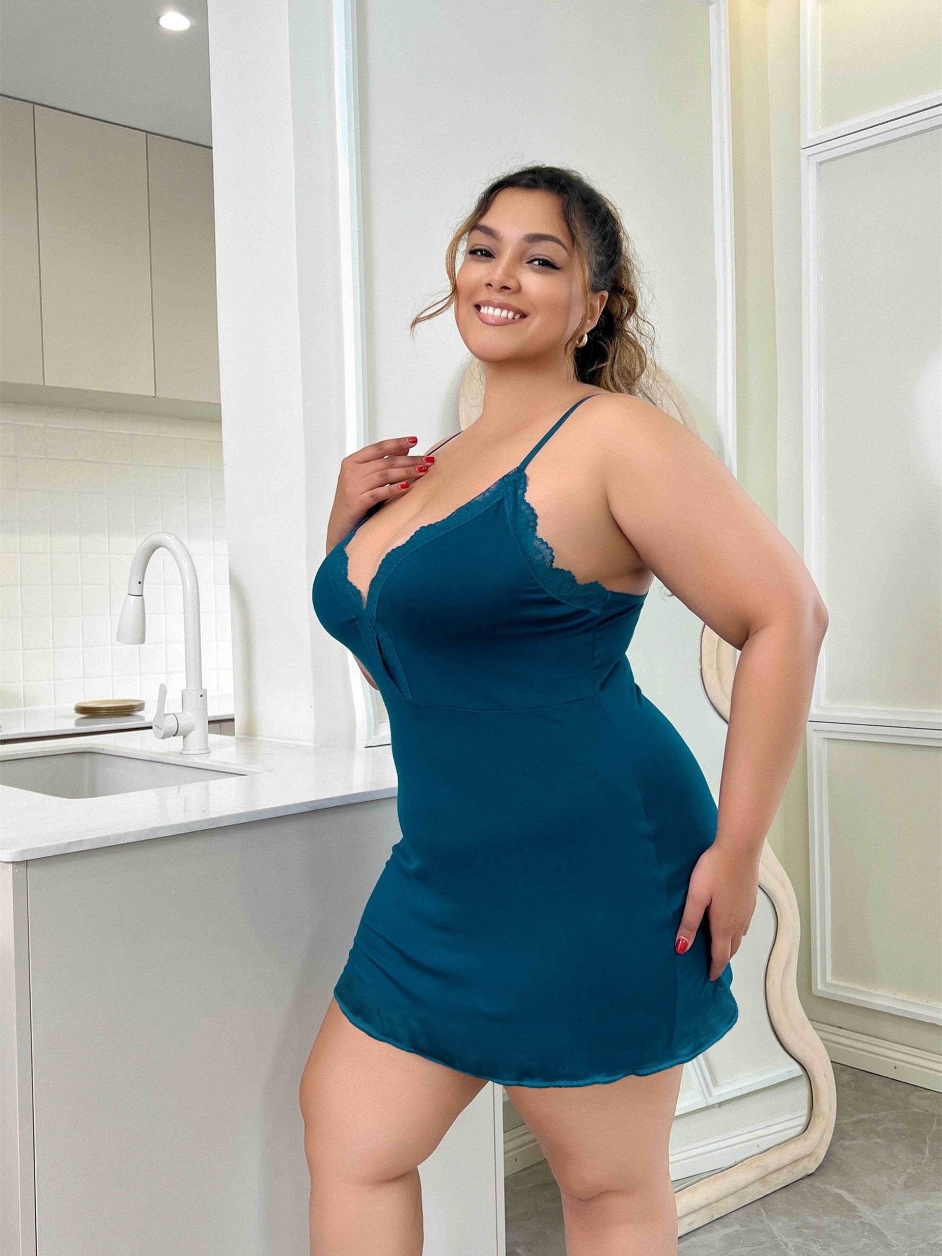 Lace Trim V-Neck Modal Cami Sleep Dress