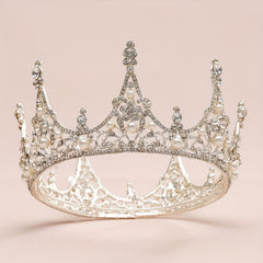 Baroque Faux Pearl Rhinestone Crown Head Jewelry Bridal Wedding