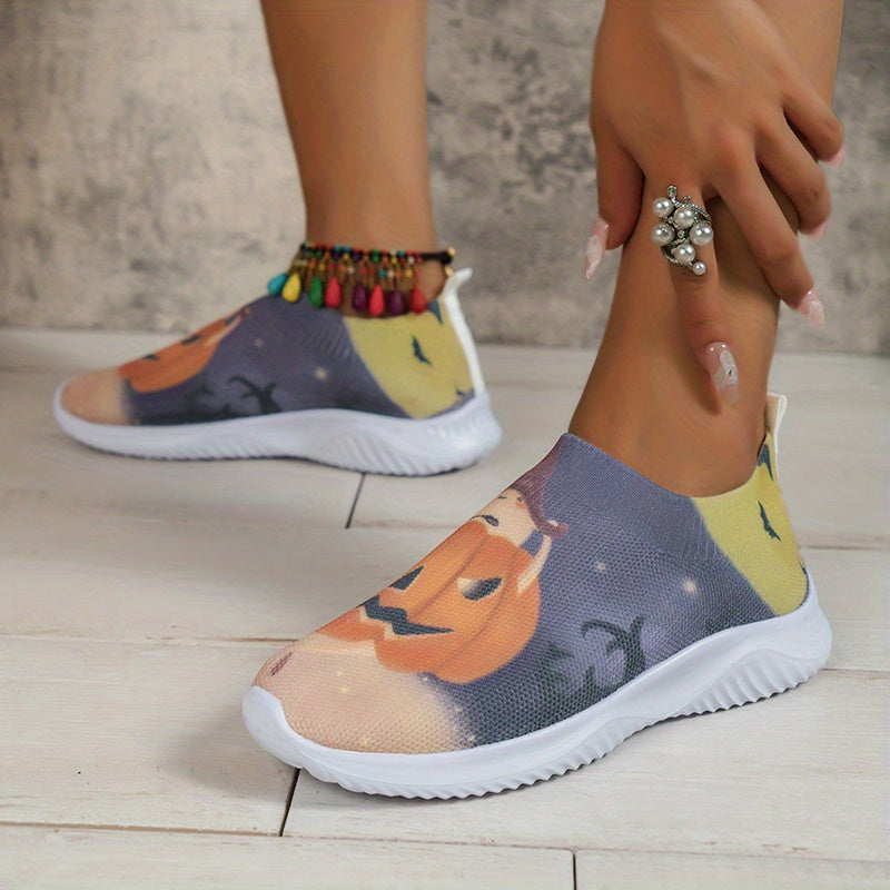 Funny Pumpkin Face Pattern Sneakers Halloween Trainers