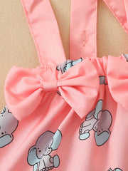 3pcs Newborn Infant Ruffled Sleeves Romper & Elephant Print Suspender Skirt Set