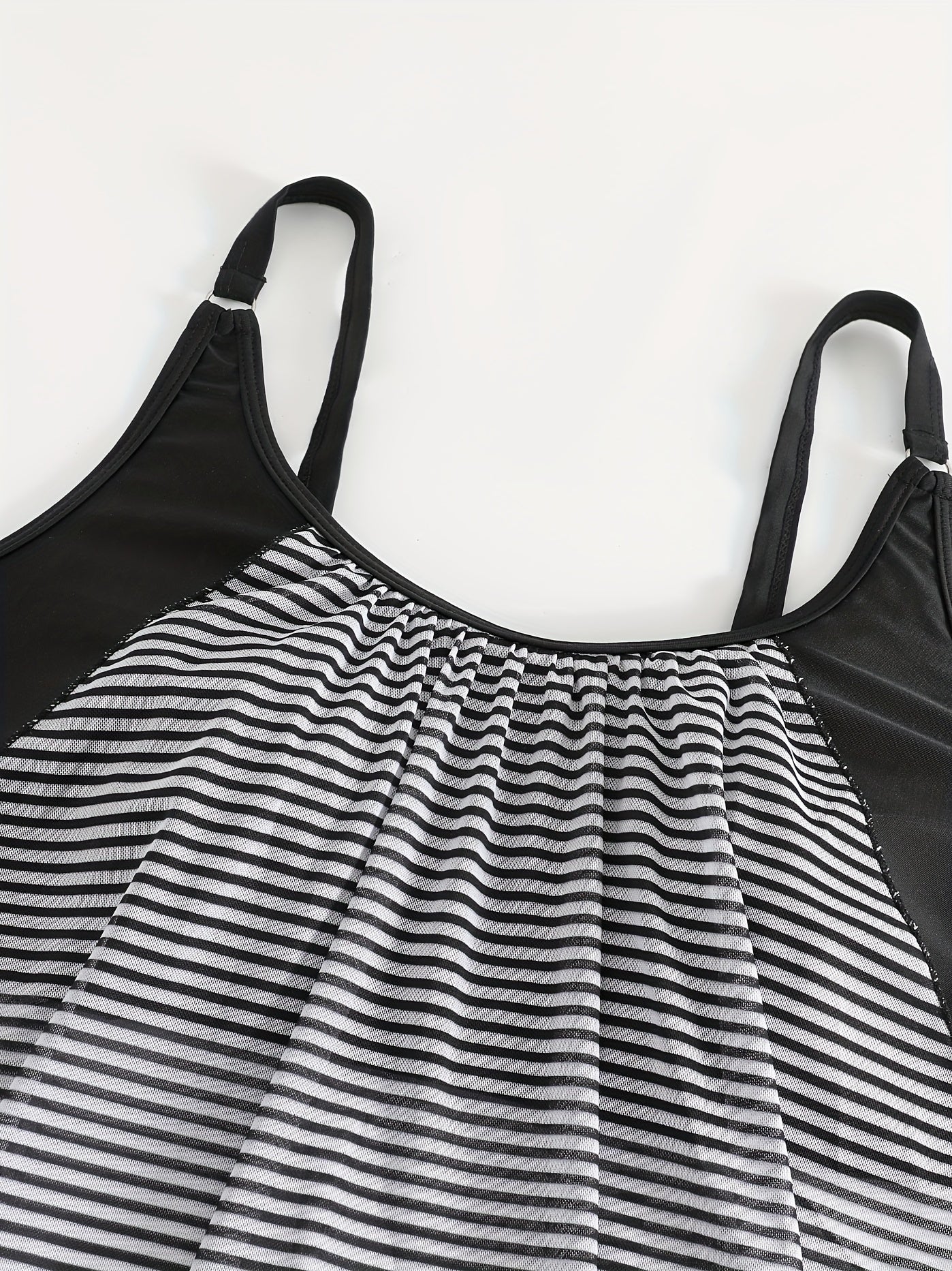 Striped Print 2 Piece Set Tankini Tummy Control Mesh Swimsuit Beach Pool Bathing