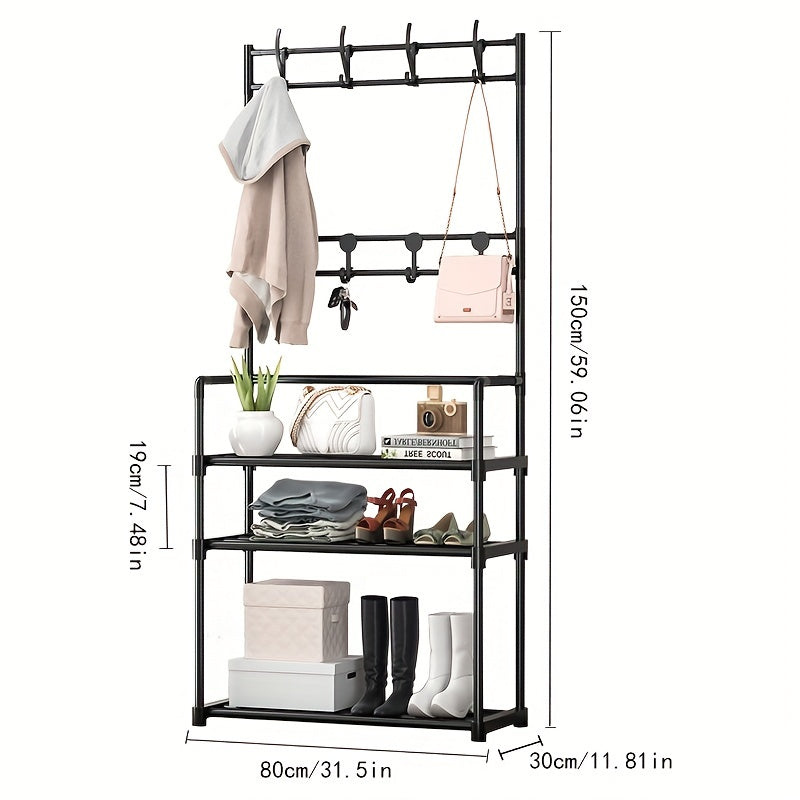 Metal Shoe Rack Coat Rack Entryway Storage Cabinet