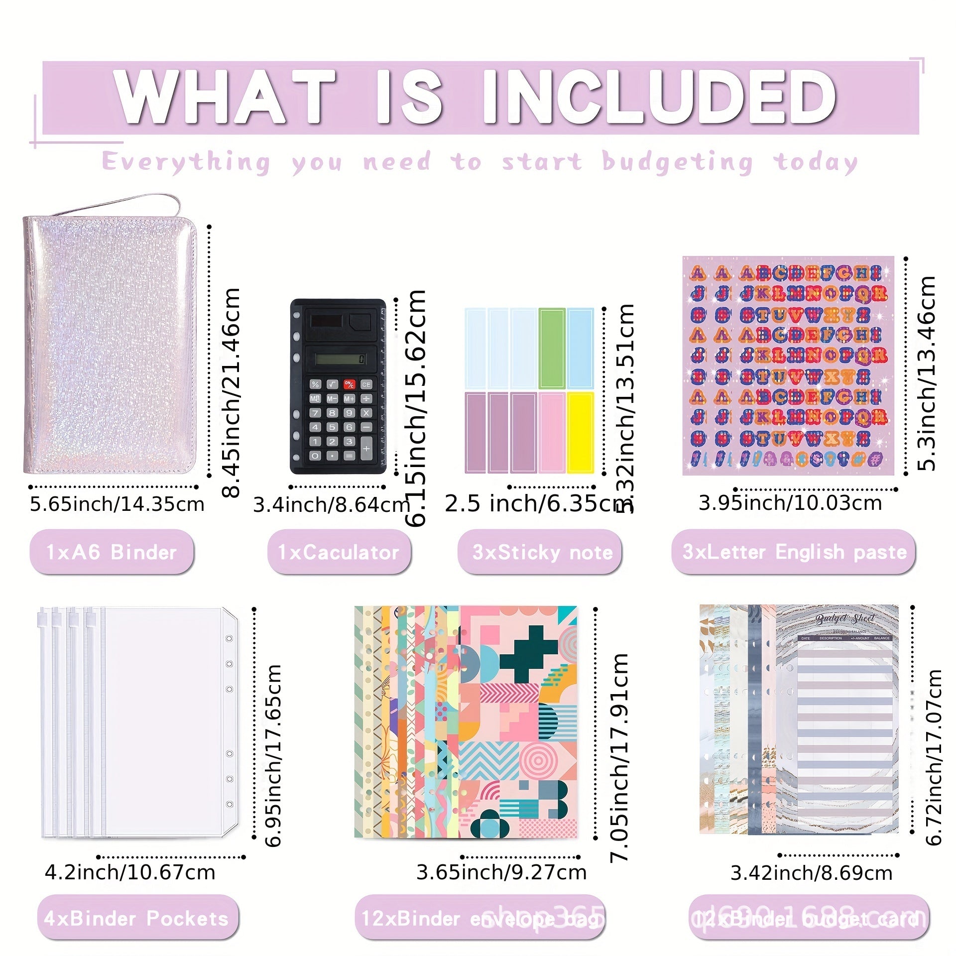 Zipper Budget Binder with Cash Envelopes and Planner A6
