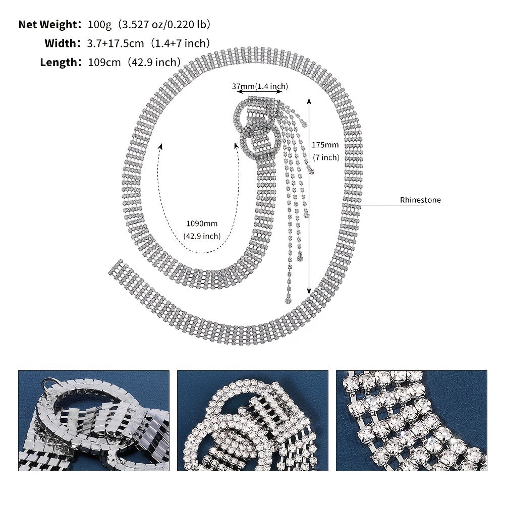 Crystal Chain Belts For Women Rhinestone O Ring Waistband Belt For Dress