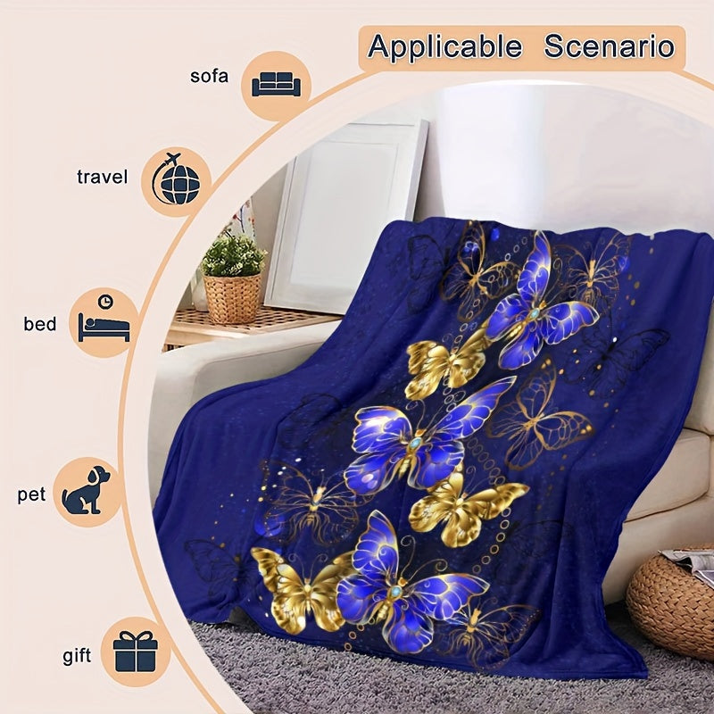 Flannel Purple Butterfly Printed Blanket Soft & Warm for Sofa Bed Office Travel