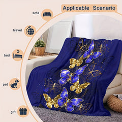 Flannel Purple Butterfly Printed Blanket Soft & Warm for Sofa Bed Office Travel