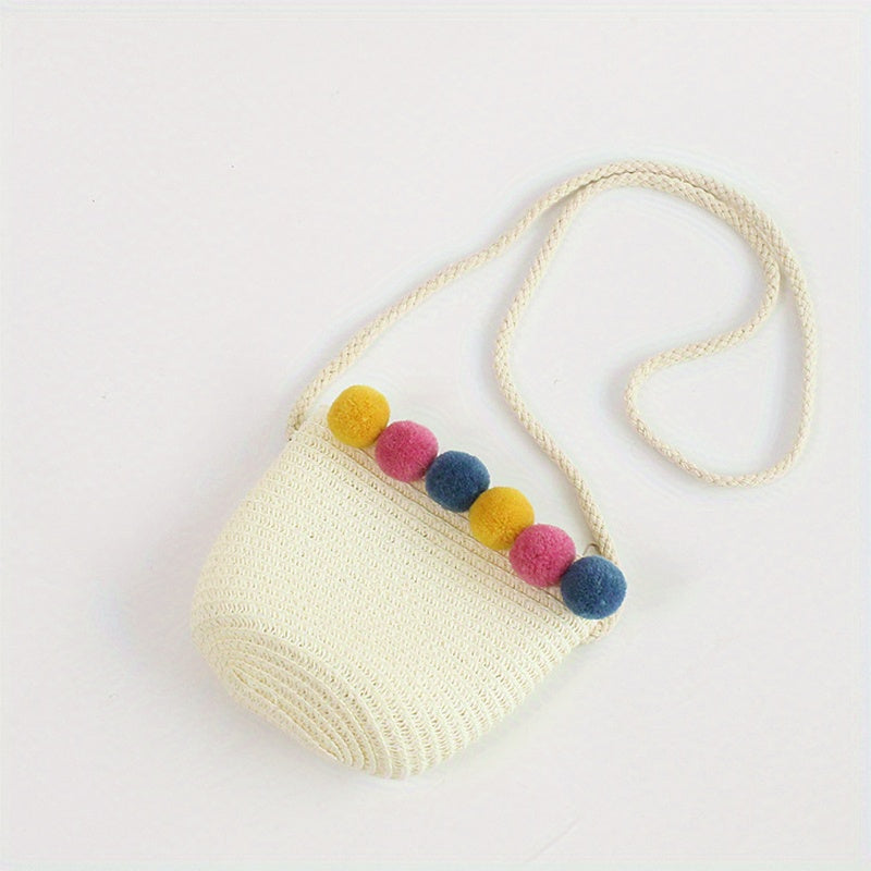 Girls Cartoon Crossbody Bag Baby Coin Purse Straw Beach Bag