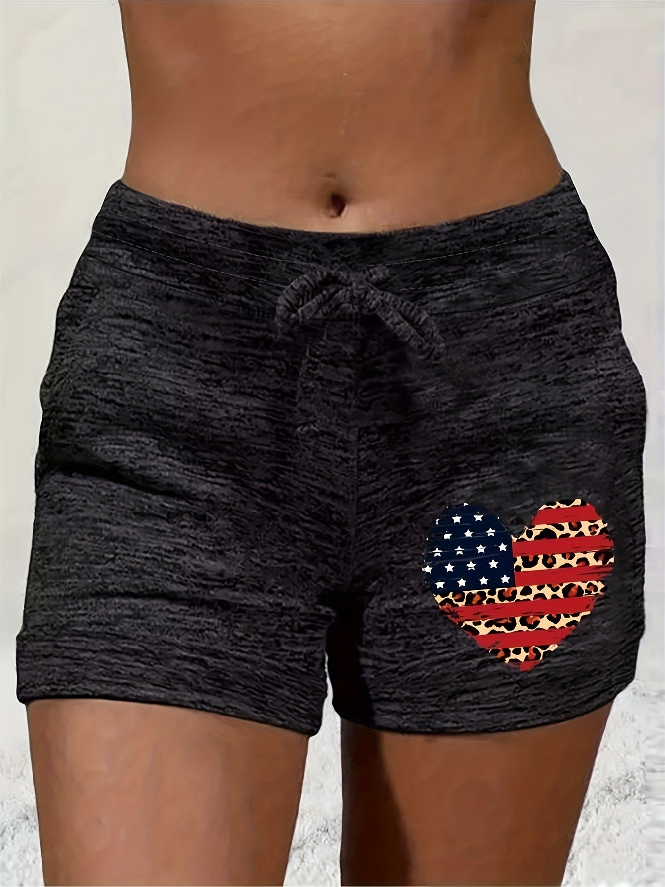 Heart Print Drawstring Shorts Casual Shorts For Summer & Spring