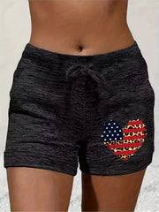 Heart Print Drawstring Shorts Casual Shorts For Summer & Spring