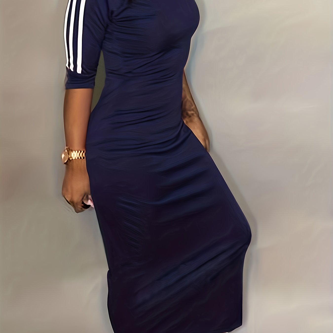 Stripe Print Half Sleeve Maxi Dress