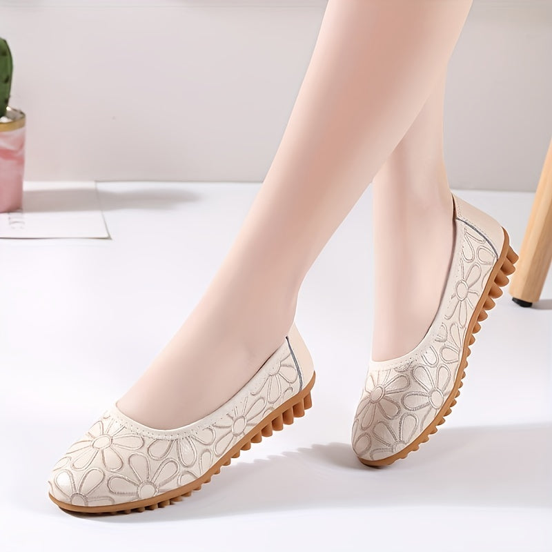 Floral Embroidered Flat Loafers Slip On Soft Sole Casual Walking Flats