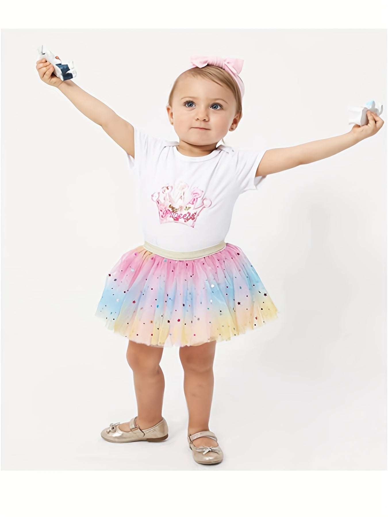Girls Colorful Star & Dot Sequin Mesh Dancing Skirts For Kids Party