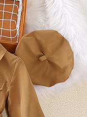 Girls' Casual Button Long Sleeve Tunic Shirt Dress With Hat Set