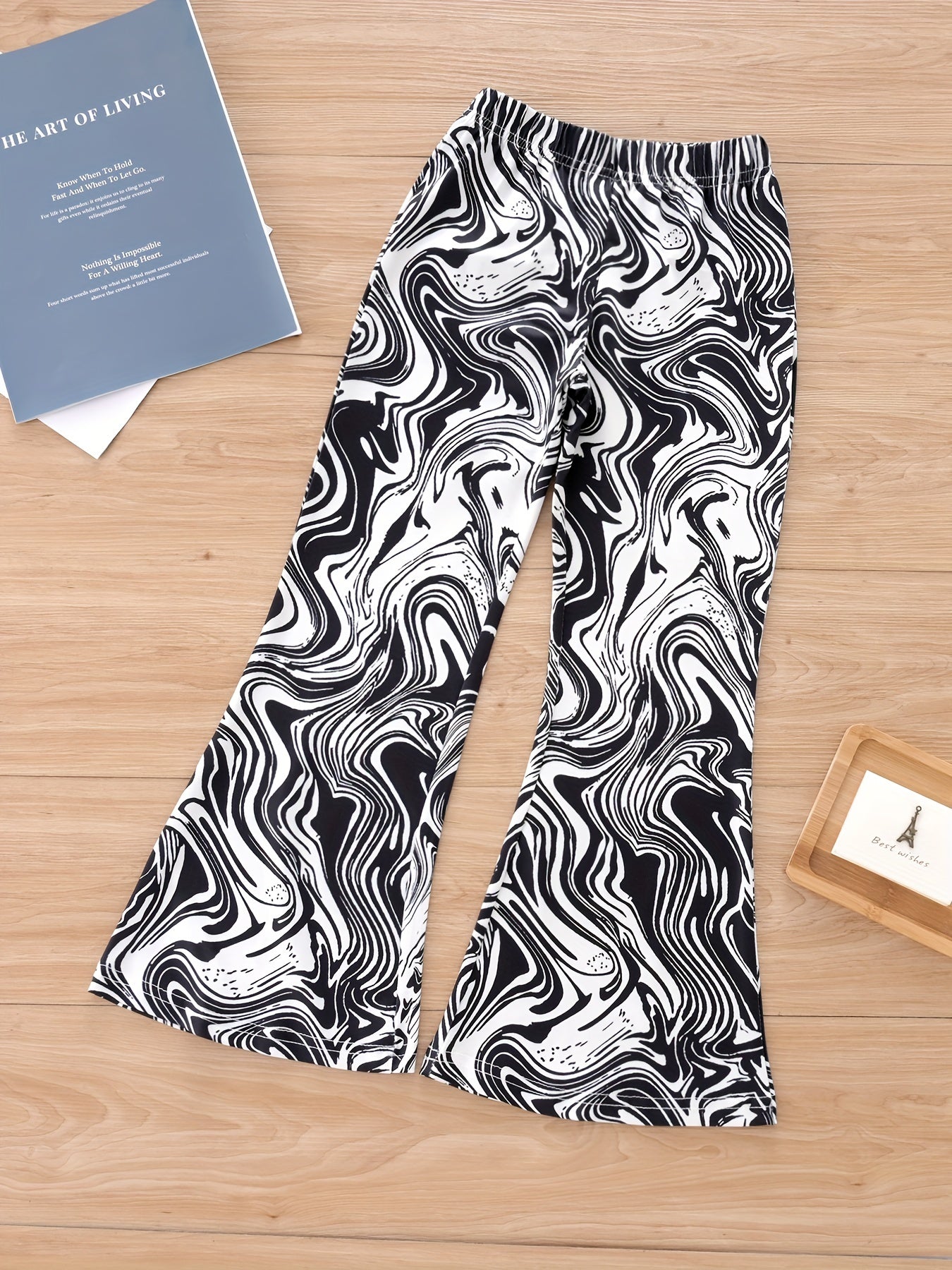 Girls' Swirls Print Bell Bottom Pants Elastic Waist Casual Flared Pants