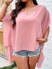 Casual Blouse Women's Plus Solid Bat Sleeve Round Neck Tunic Top