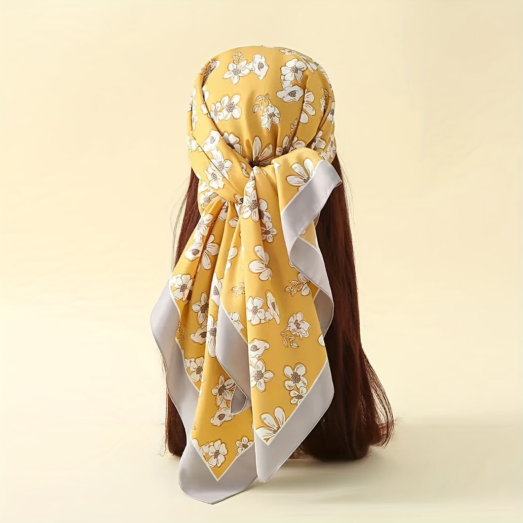 Floral Print Shawl Large Satin Square Scarf Bandana Turban