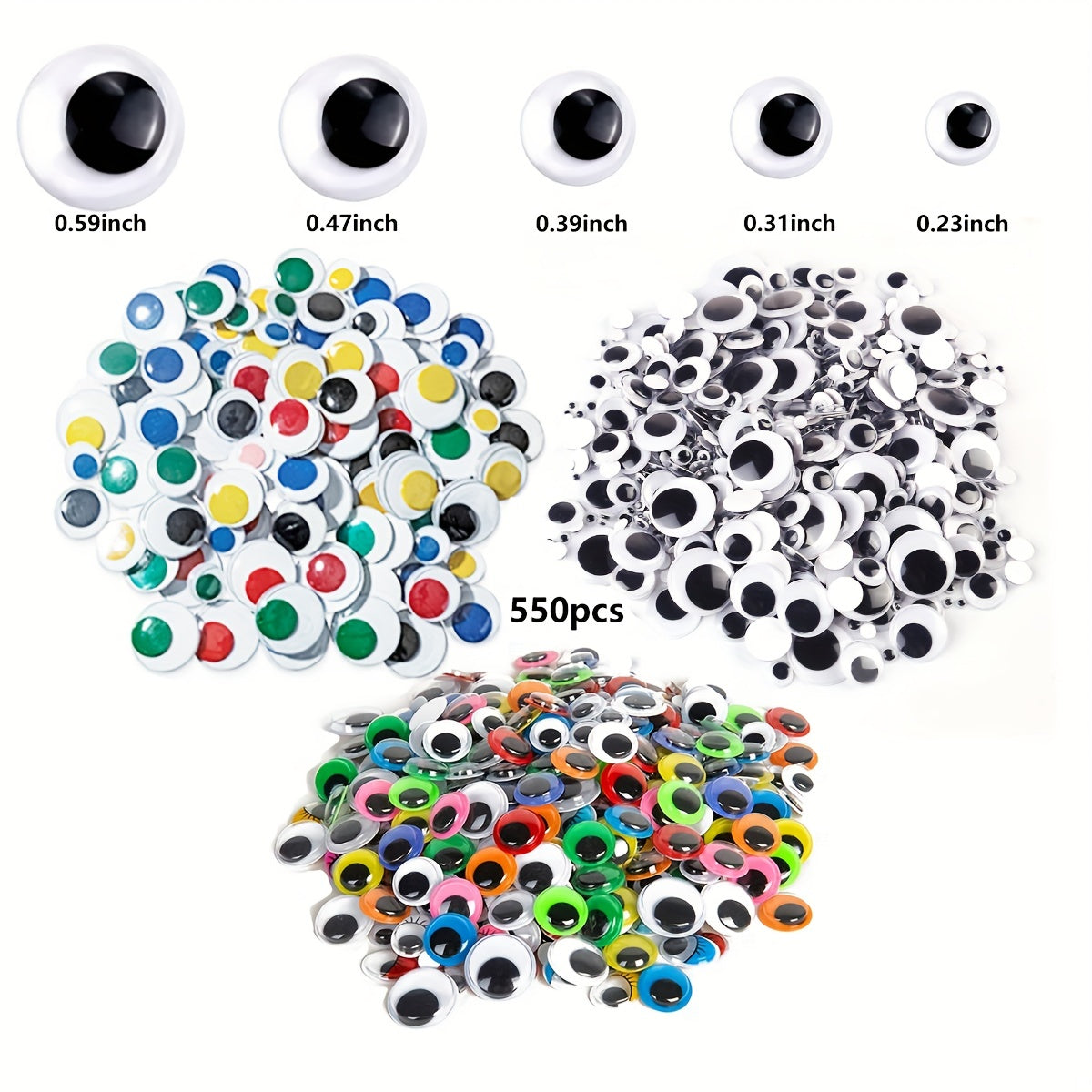 550pcs Craft Sticker Wiggle Eyes Mixed Sizes DIY