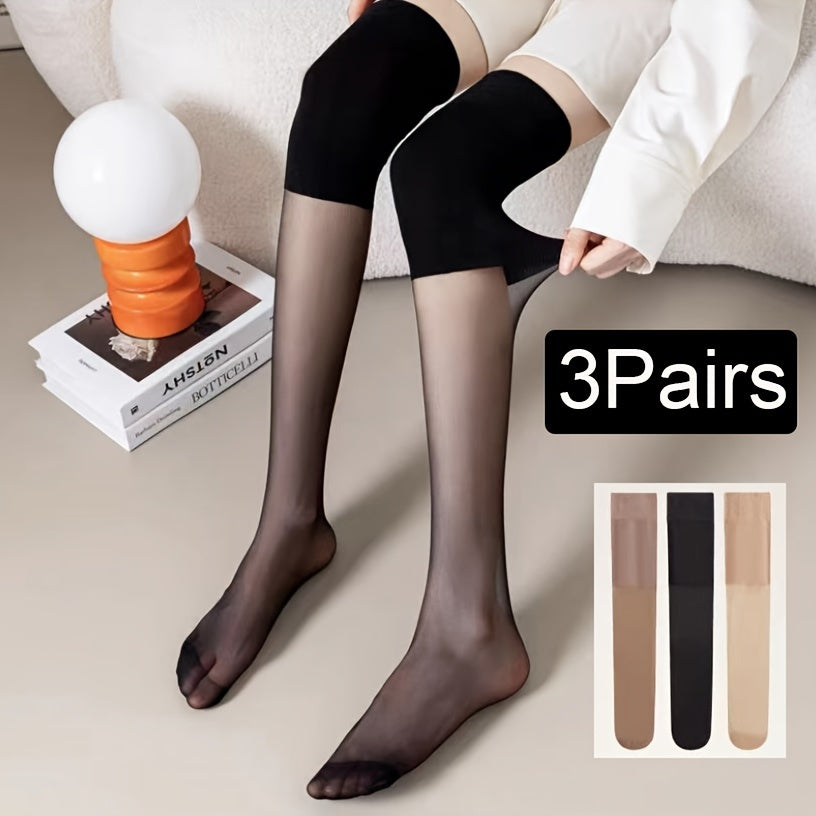 3 Pairs Contrast Mesh Over The Knee Socks Women's Stockings