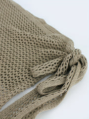 Hollow Tie Front Knitted Skirt for Summer Beach Wear