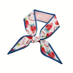 2pcs Floral & Strawberry Skinny Scarf Ribbon Neckerchief Twilly Scarf