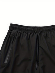 Quick Drying Zipper Pockets Shorts Men's Casual Solid Slightly Stretch Shorts
