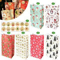 12pcs Christmas Paper Candy Bags with Gift Tag Stickers