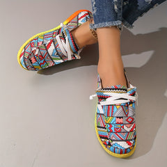 Women's Geometric Pattern Canvas Shoes Casual Lace Up Low Top Shoes