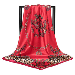 Chain Leopard Satin Square Scarf Retro Colorful Warm Shawl
