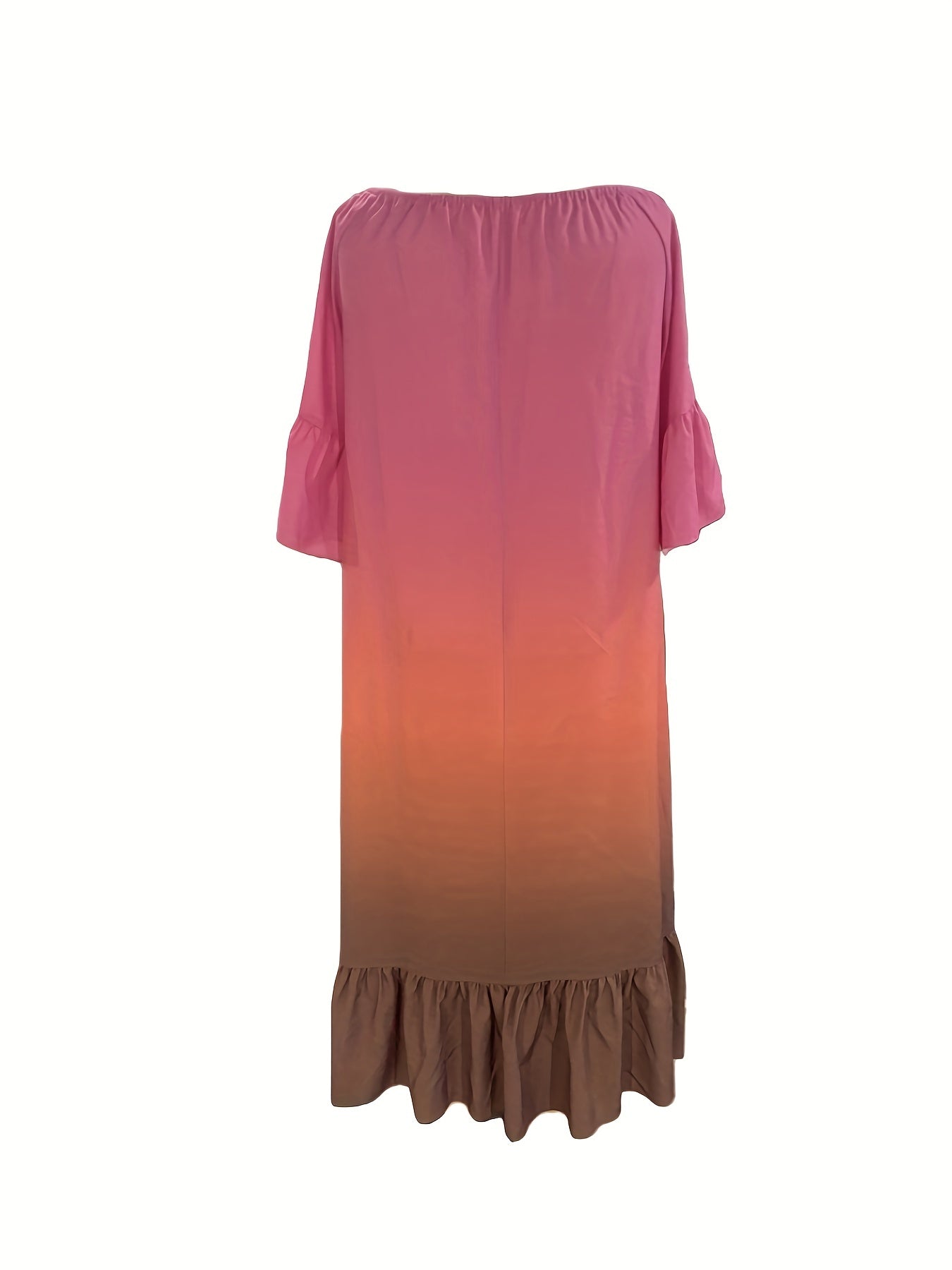 Colorblock Ombre Print Bell Sleeve Maxi Tie Dress