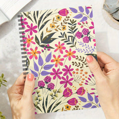 Floral Spiral Notebook Journal Pink & Purple Flower on Beige Background
