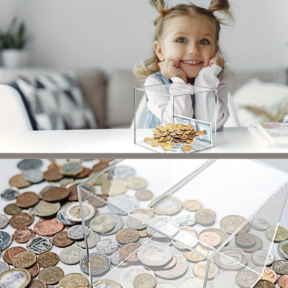 Medium Acrylic Square Piggy Bank for Children and Adults
