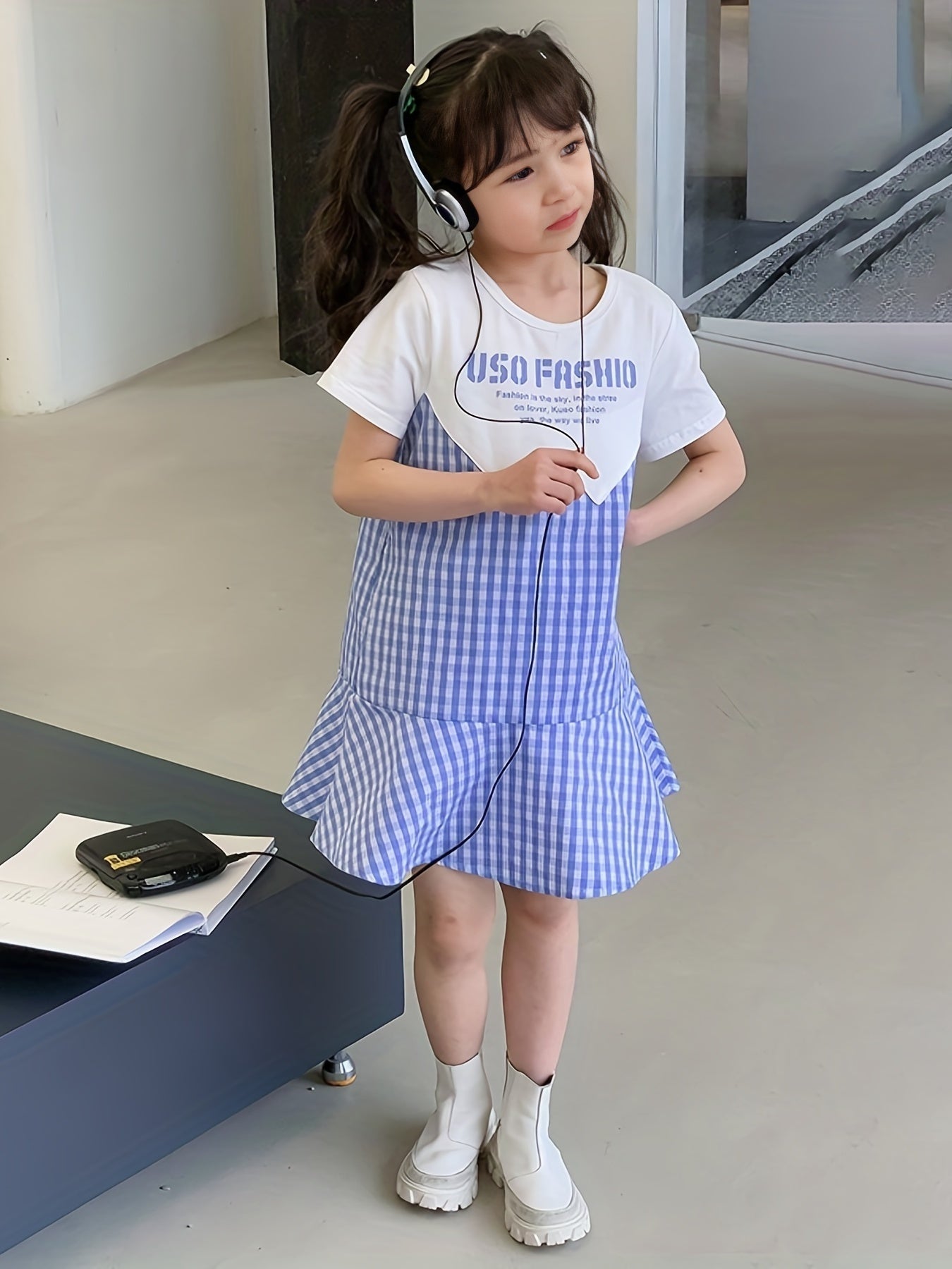 Girl's Letter Print One-piece Cotton Dress for Summer Party