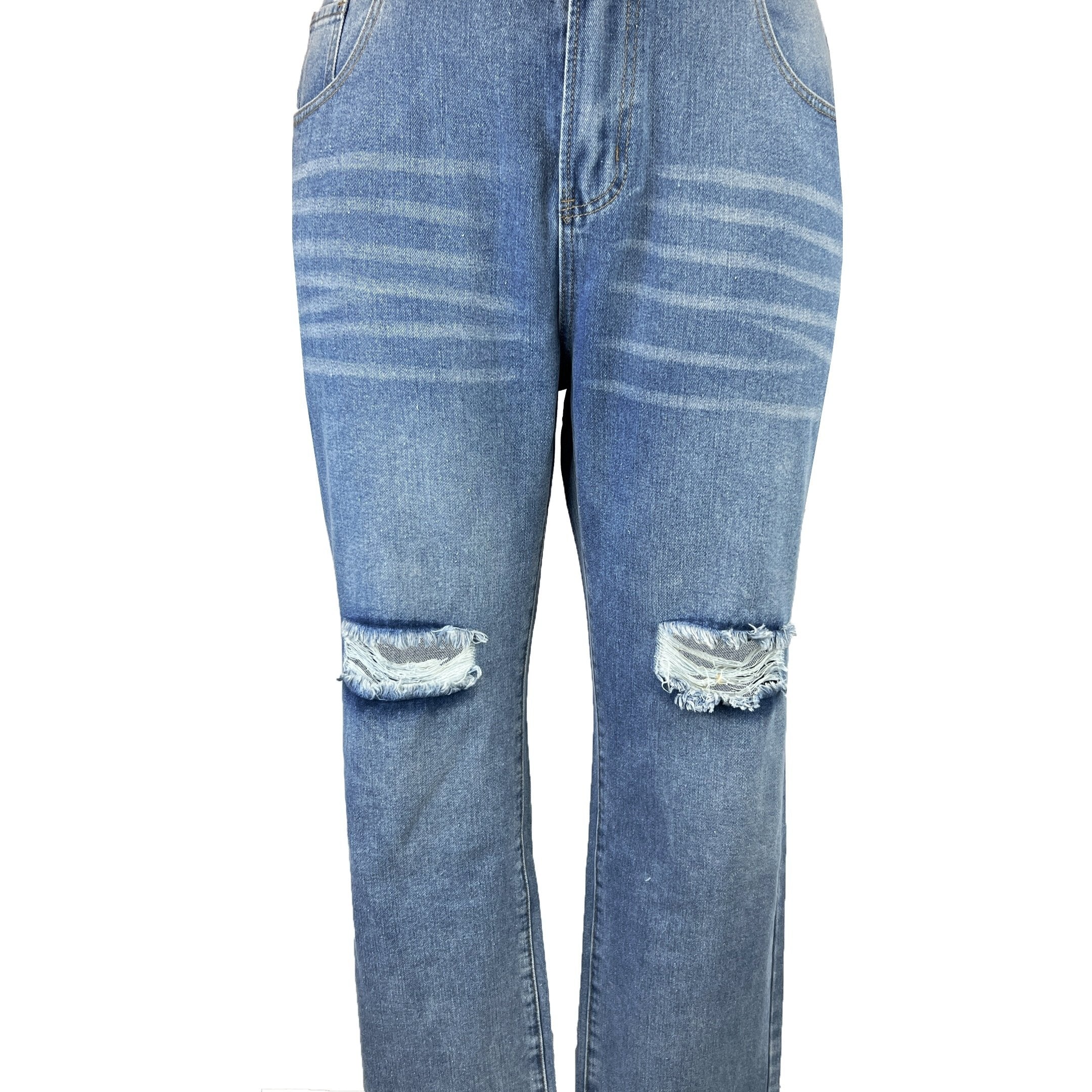 Women's Plus Ripped Raw Trim High Rise Loose Fit Jeans