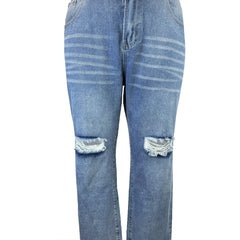 Women's Plus Ripped Raw Trim High Rise Loose Fit Jeans