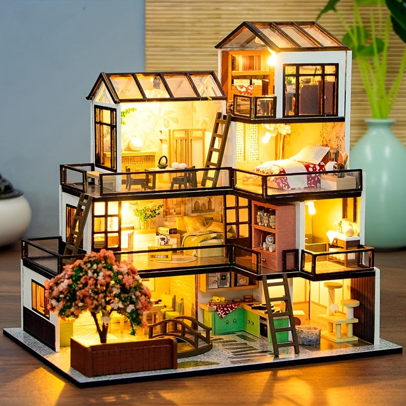 3D Puzzle House Kit Multicolor Fiberboard Model Set Home Decor Artistic Mini