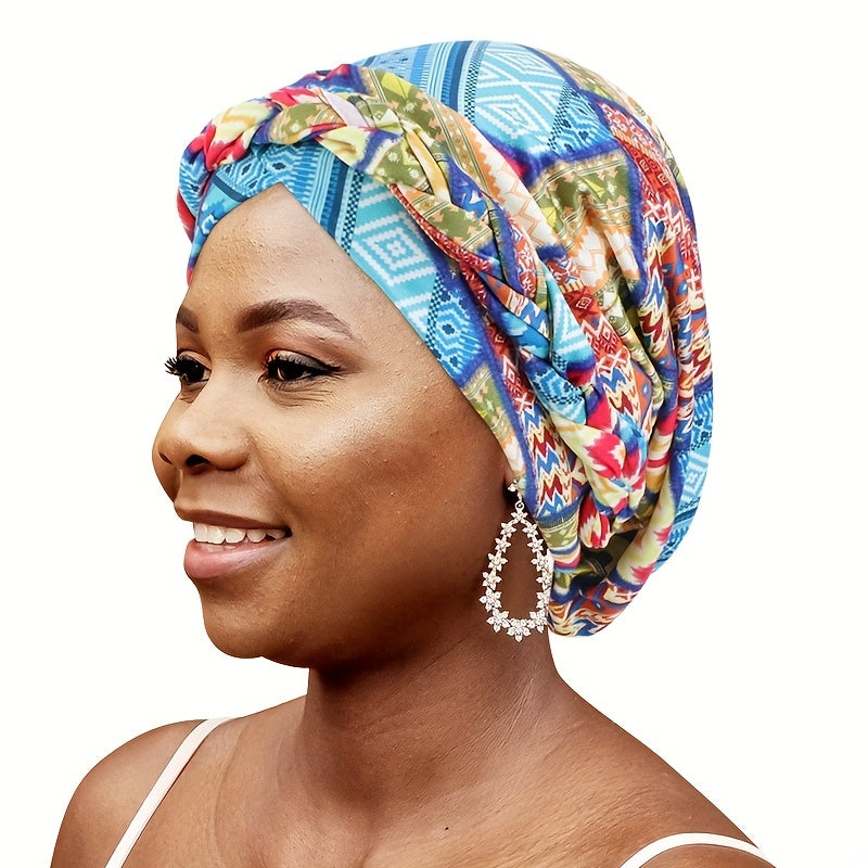 Boho Print Braid Turban Cap Women Stretch Hijab Headwrap