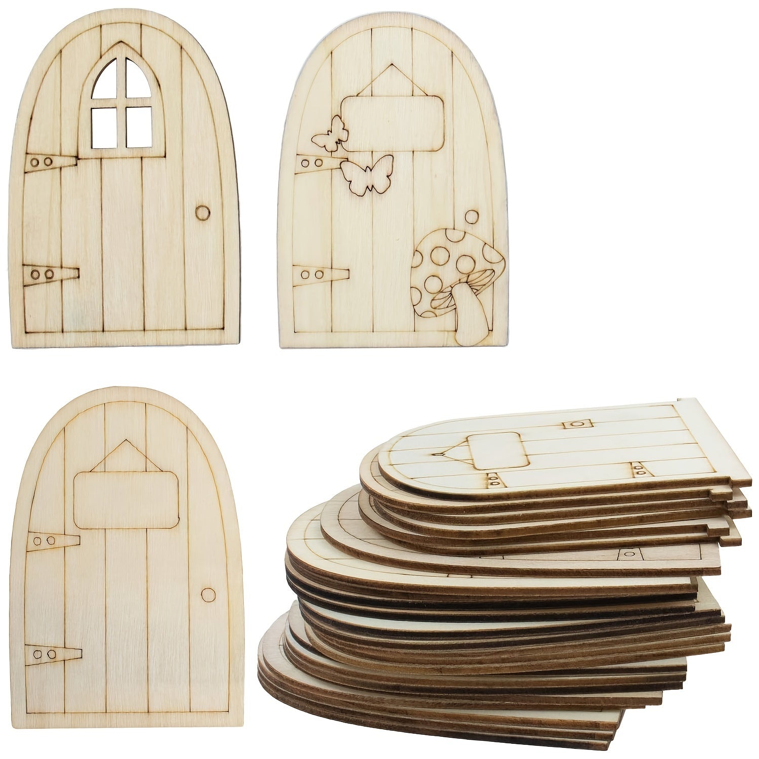 12pcs Mini Fairy Door Wooden Craft Kit Unfinished DIY Fairy House Accessories