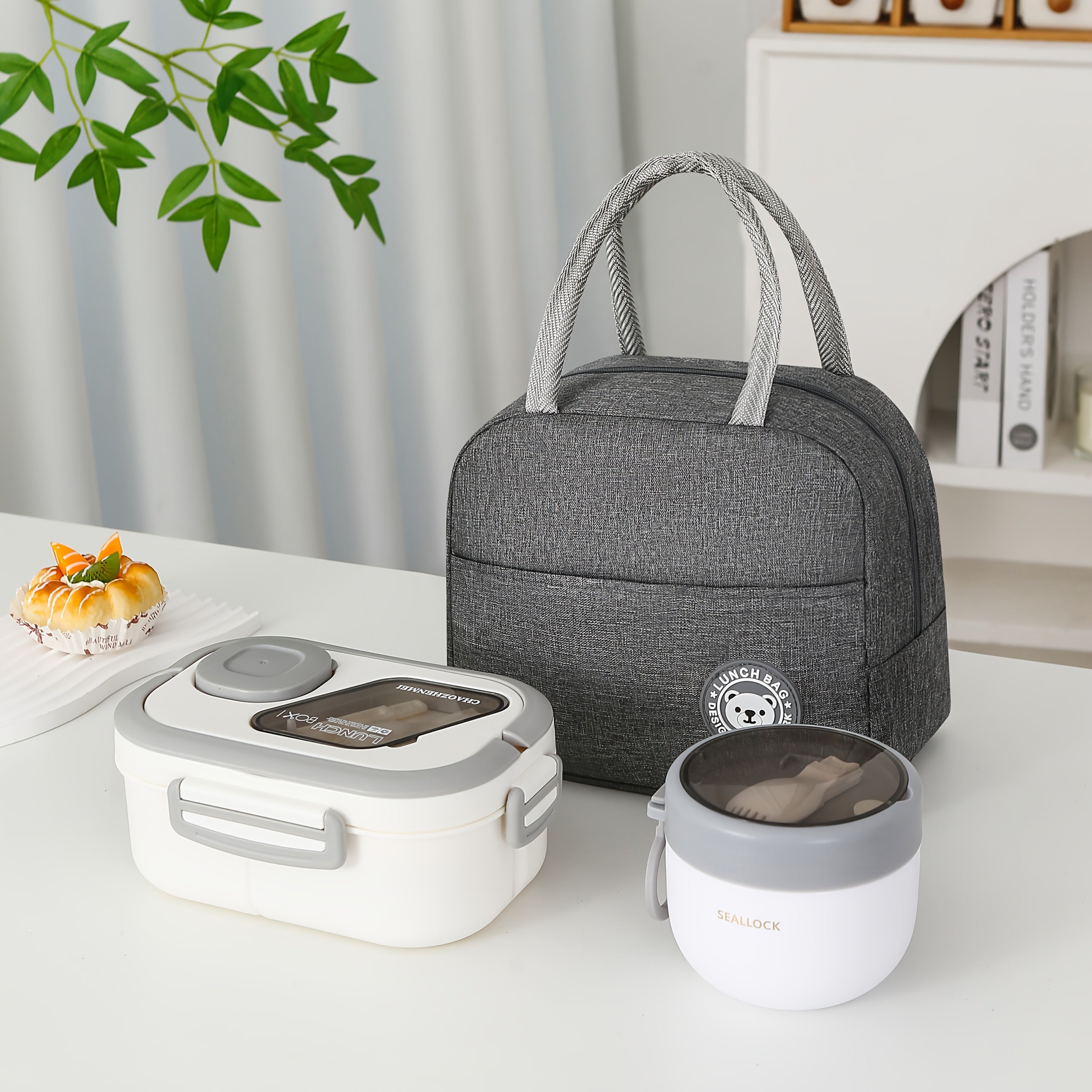 3pcs Portable Lunch Box Bag Set Thermal Bag Lunch Box Oatmeal Breakfast Cup