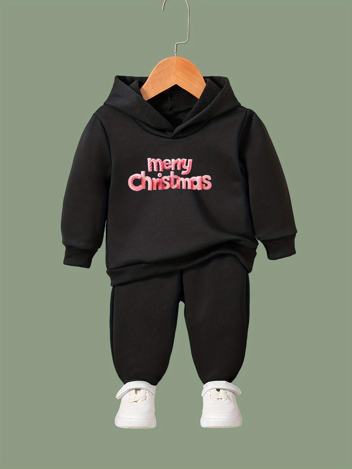 Girls 2pc Alphabet Pattern Hooded Sweatshirt & Sweatpants Set