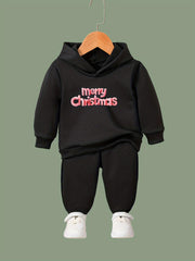 Girls 2pc Alphabet Pattern Hooded Sweatshirt & Sweatpants Set
