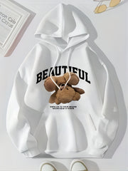 Bear Print Kangaroo Pocket Hoodie Casual Long Sleeve Drawstring Hoodies