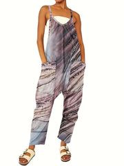 Marble Print Dual Pockets Overall Jumpsuit