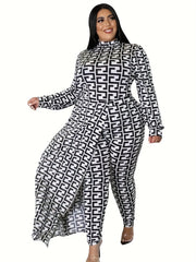Geometric Print Long Sleeve Jumpsuit