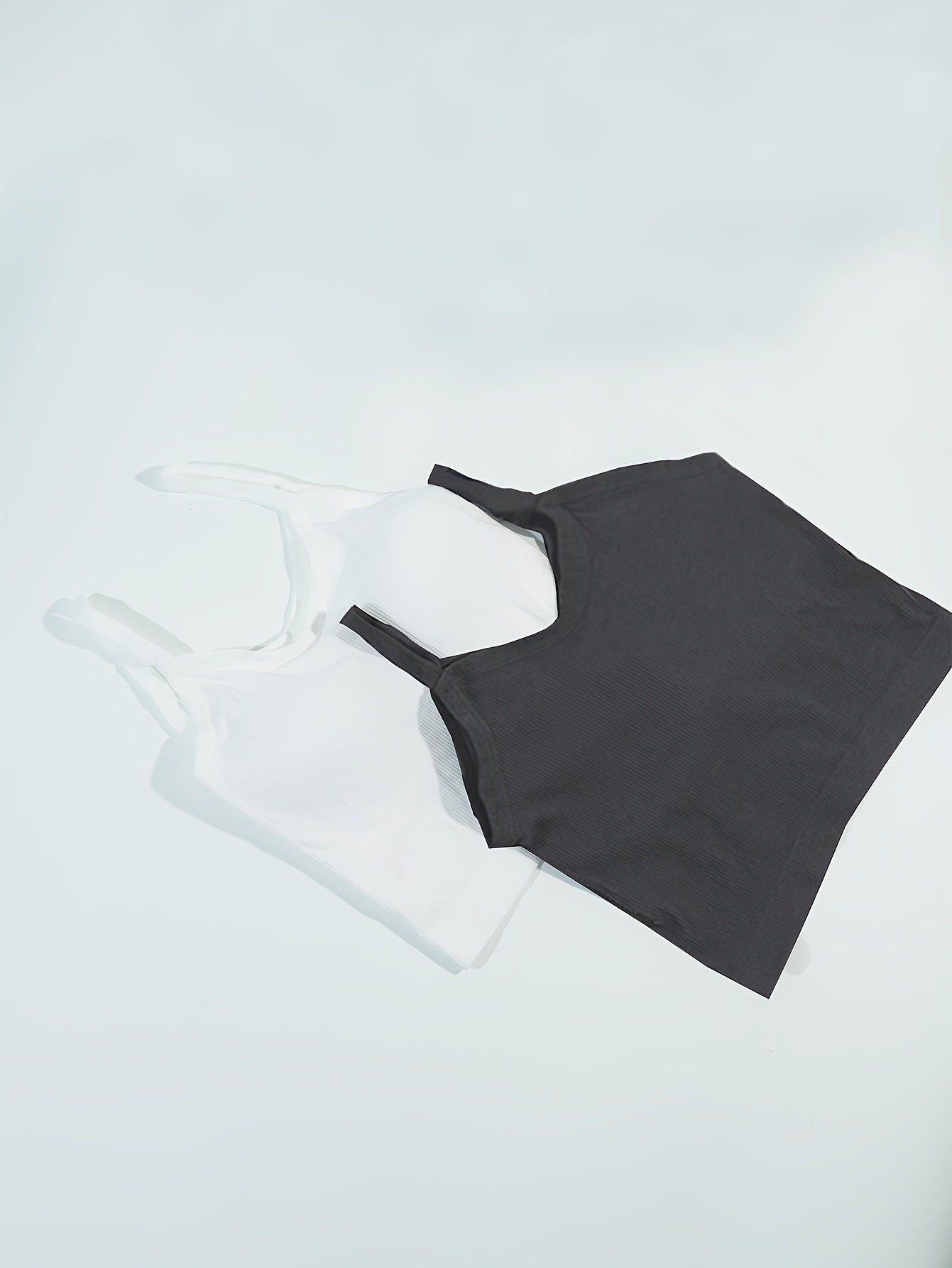 2pcs Ribbed Solid Cami Tops Padded Women's Lingerie