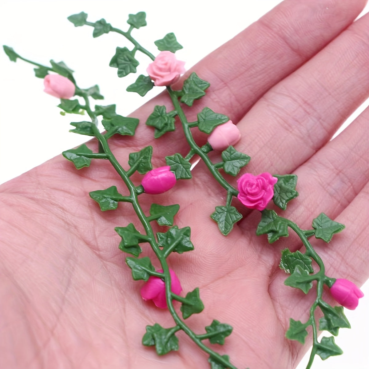 Dollhouse Flower Vine Pink & Green Plastic Mini Garden Scene Frame
