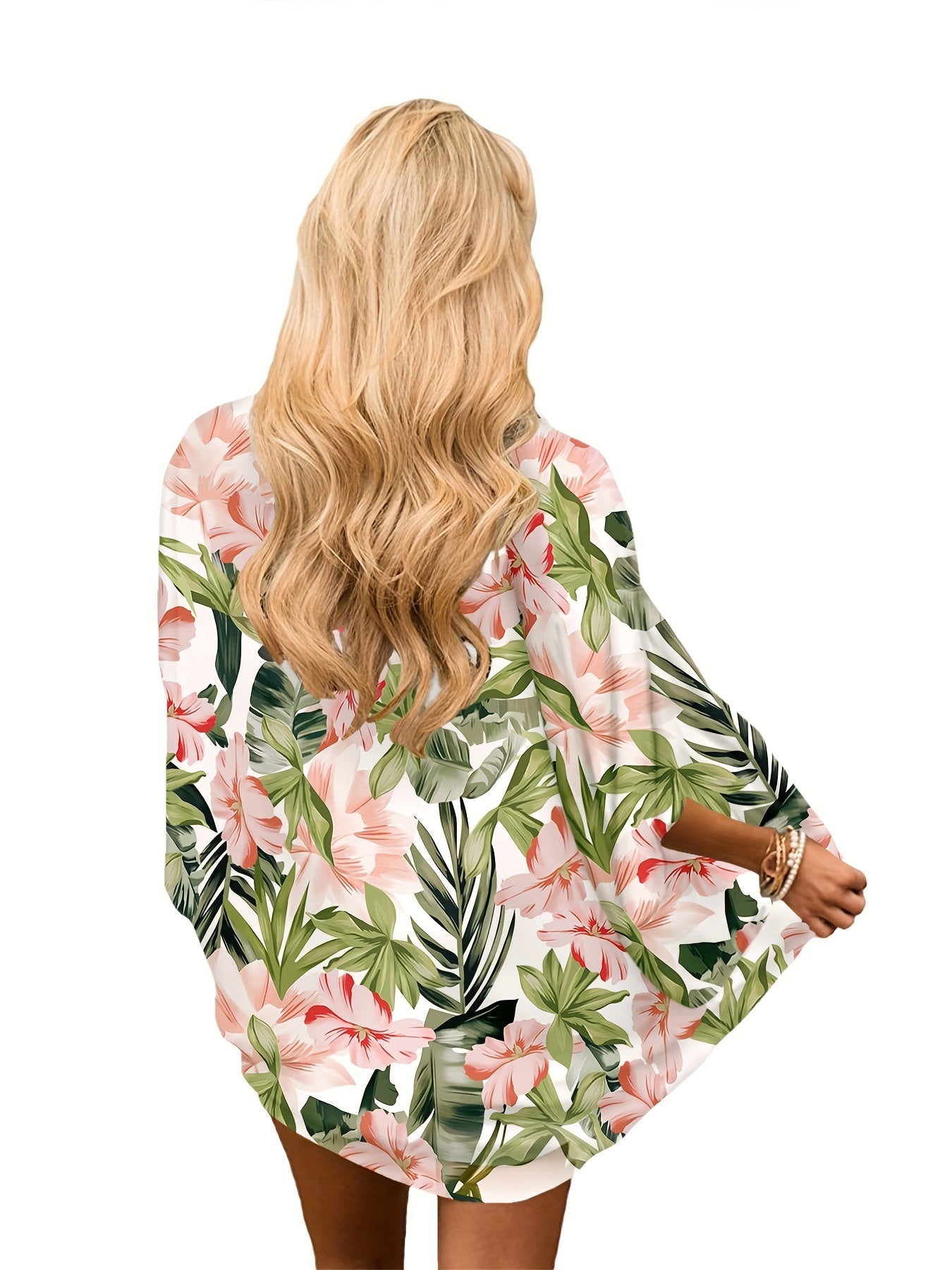 Floral Print Bat Sleeve Summer Cardigan