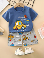 Boys Cartoon Off Road Truck Ride T-shirt & Shorts Set for Summer