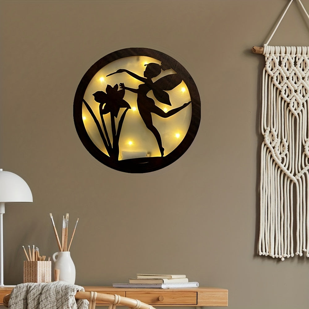 Kids Room Wall Clock LED Light Retro Wooden Sign Hanging Decoration