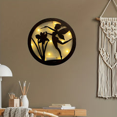 Kids Room Wall Clock LED Light Retro Wooden Sign Hanging Decoration