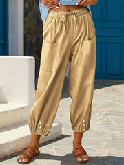 Drawstring Waist Wide Leg Pants Pocket Casual Pants
